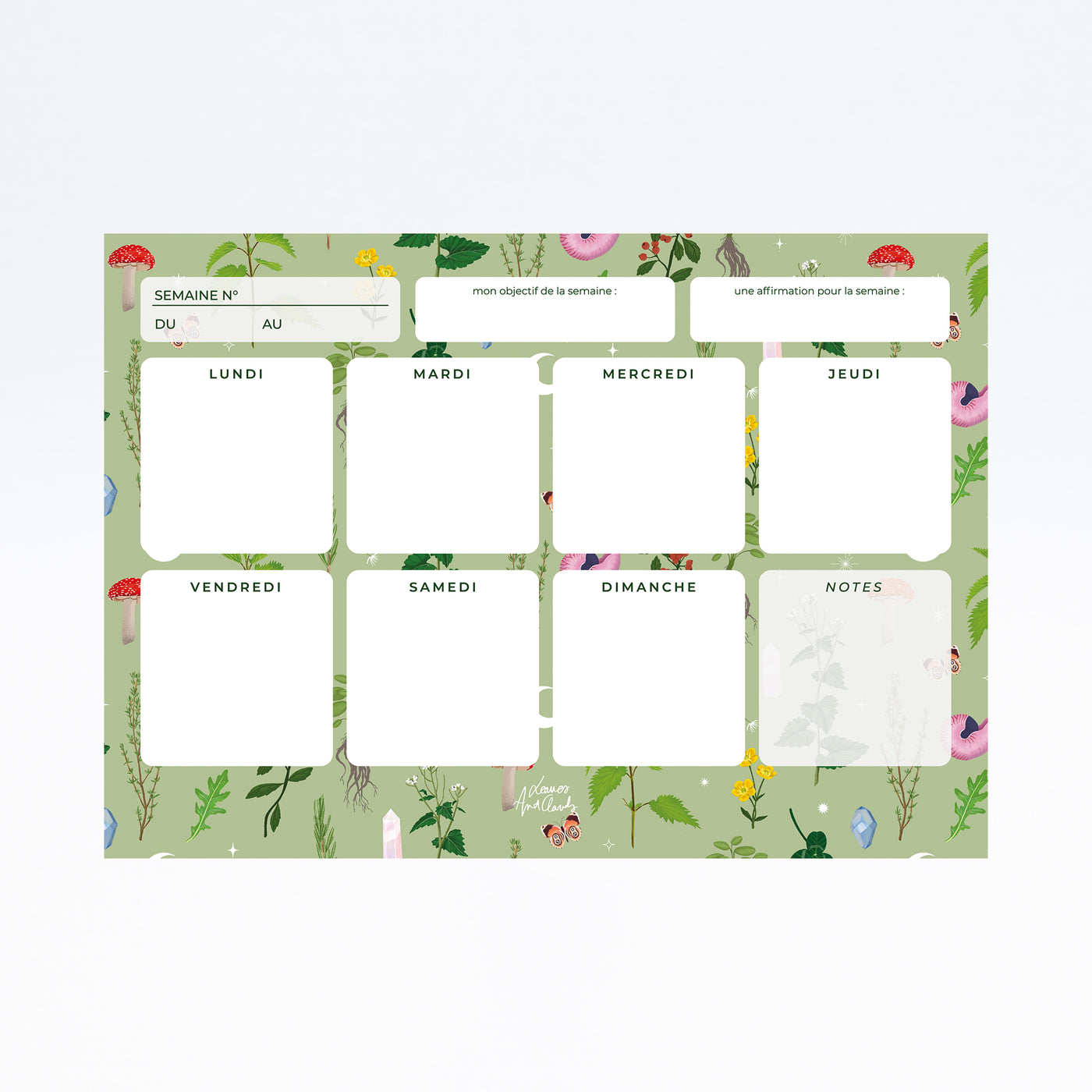 Agenda semainier A4 - Collection Herbier - Leaves & Clouds